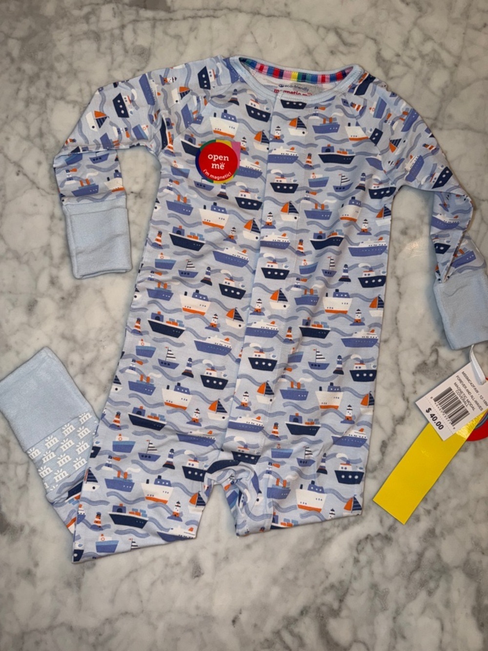 NWT Magnetic Me Modal Light Blue Boat & Lighthouse Coverall 12/18M